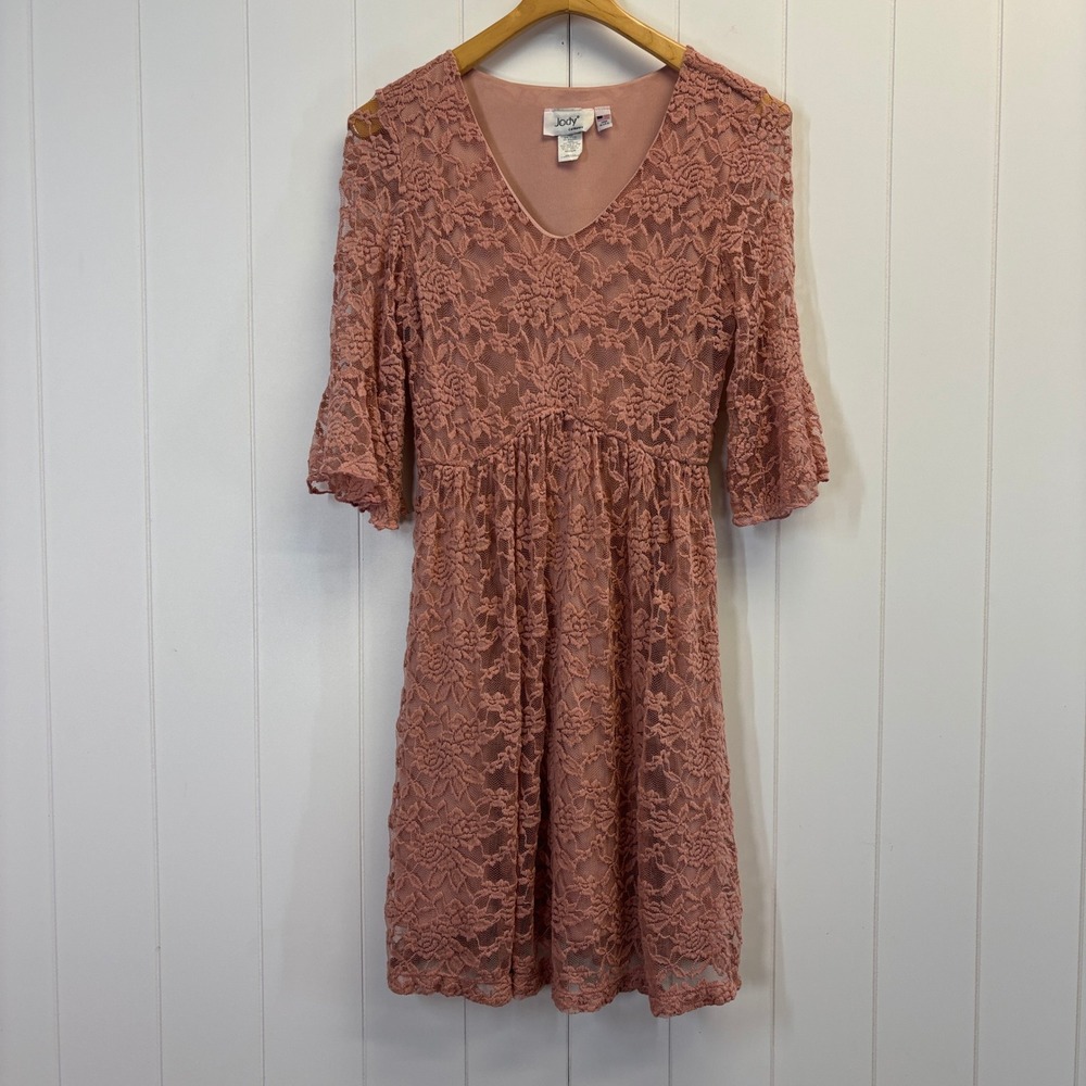 Vintage Jody California Cottage Lace Bell Sleeve Dress Size M Fairy Boho Chic